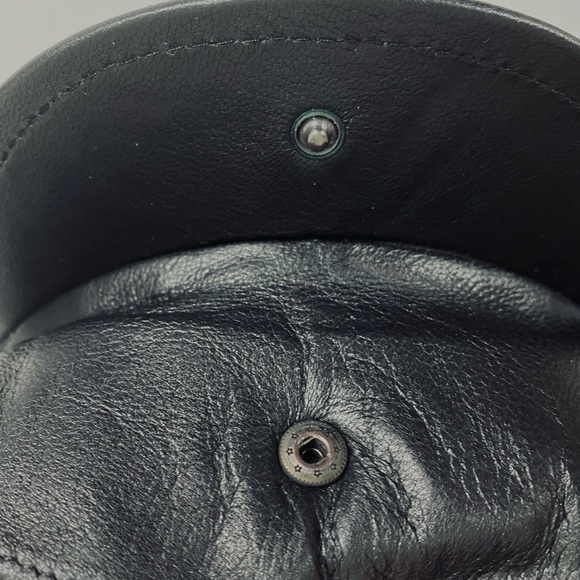 Unisex Vintage French "Lafayette Homme" Black 100% Leather Cap Front Snap ~SZ 56 - Picture 5 of 10